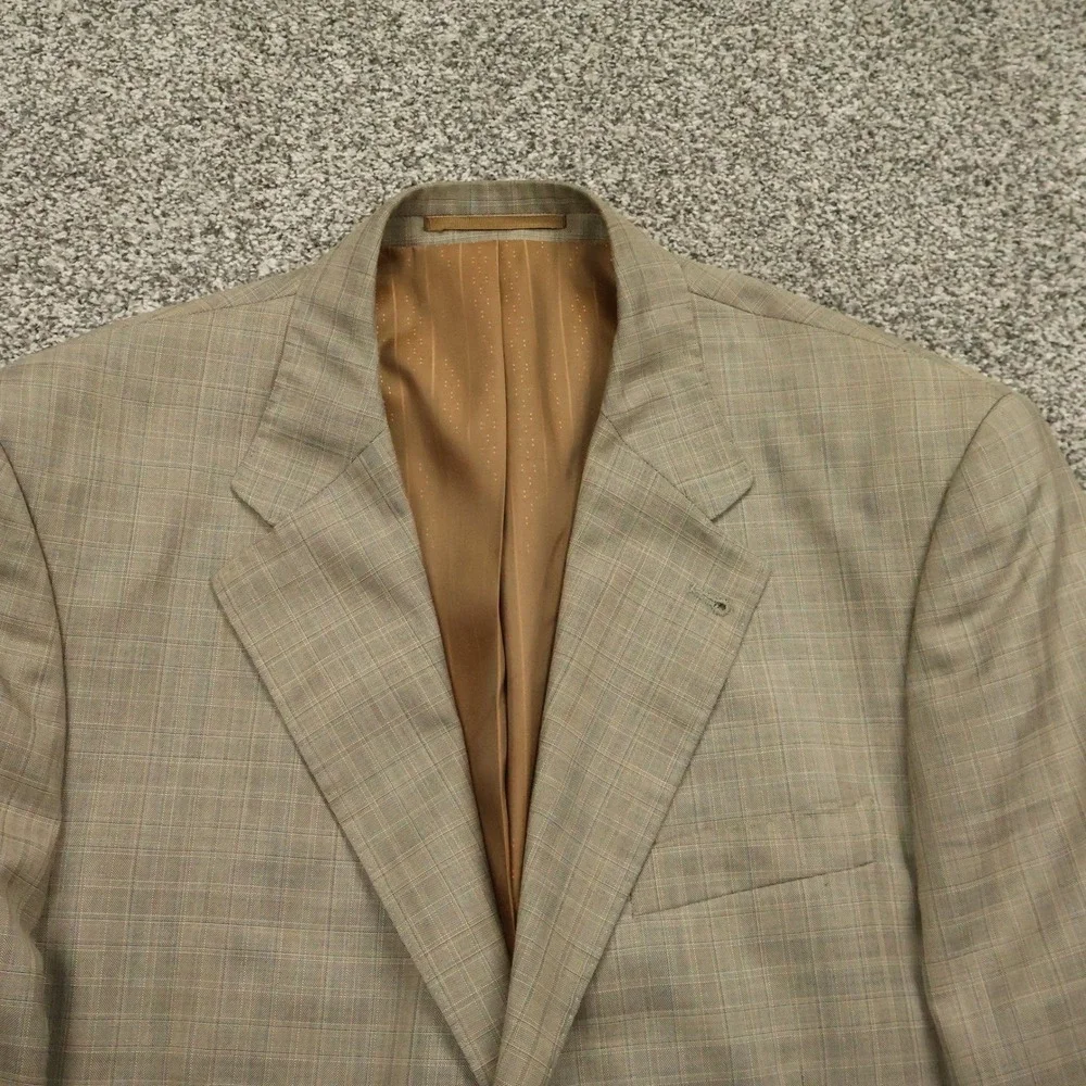 Luzzato Blazer Mens 44L Beige Plaid Check Italian Design Sport Coat Long Fit